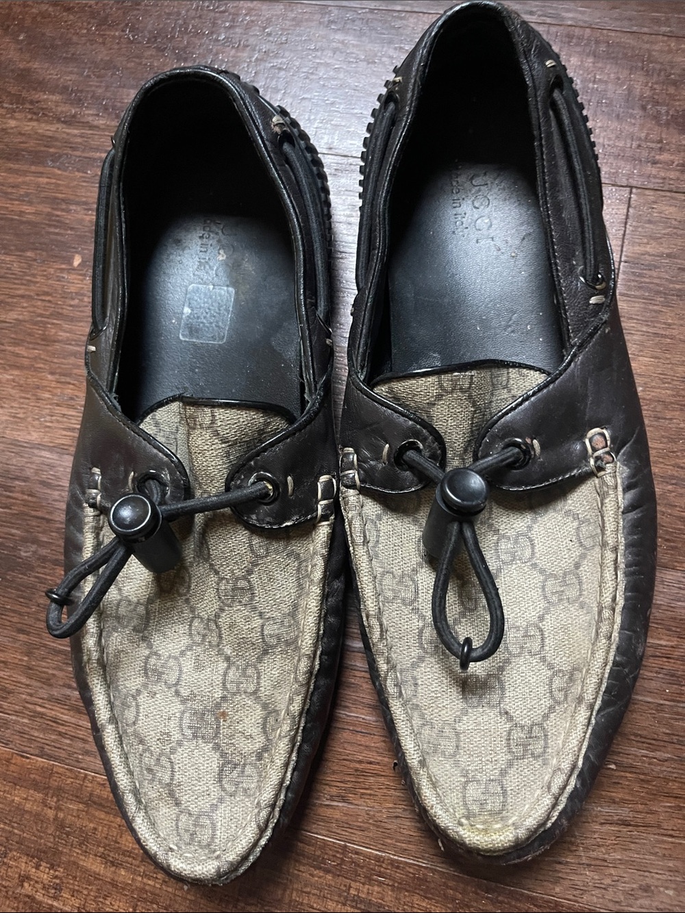 Gucci Brown Canvas & Dark Brown Leather Men’s Slip-On Loafers